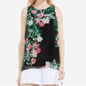 Vince Camuto petite women’s black floral sleeveless shirt pxxs L54-18